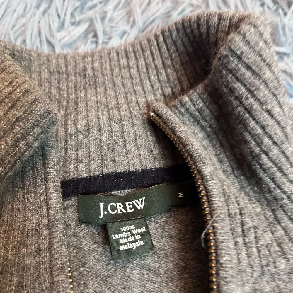 J. Crew Men’s Gray Lambswool Half Zip Sweater Long Sleeve Pullover Size M